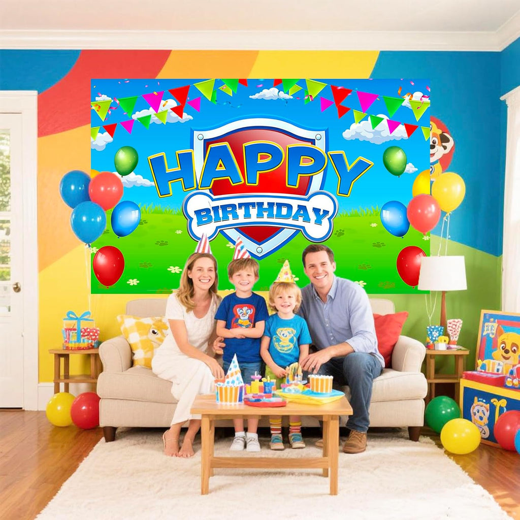 Paw Birthday Party Decorations - 70in X 43in Blue Dog Photo Backdrop for Kids' Room & Baby Showers