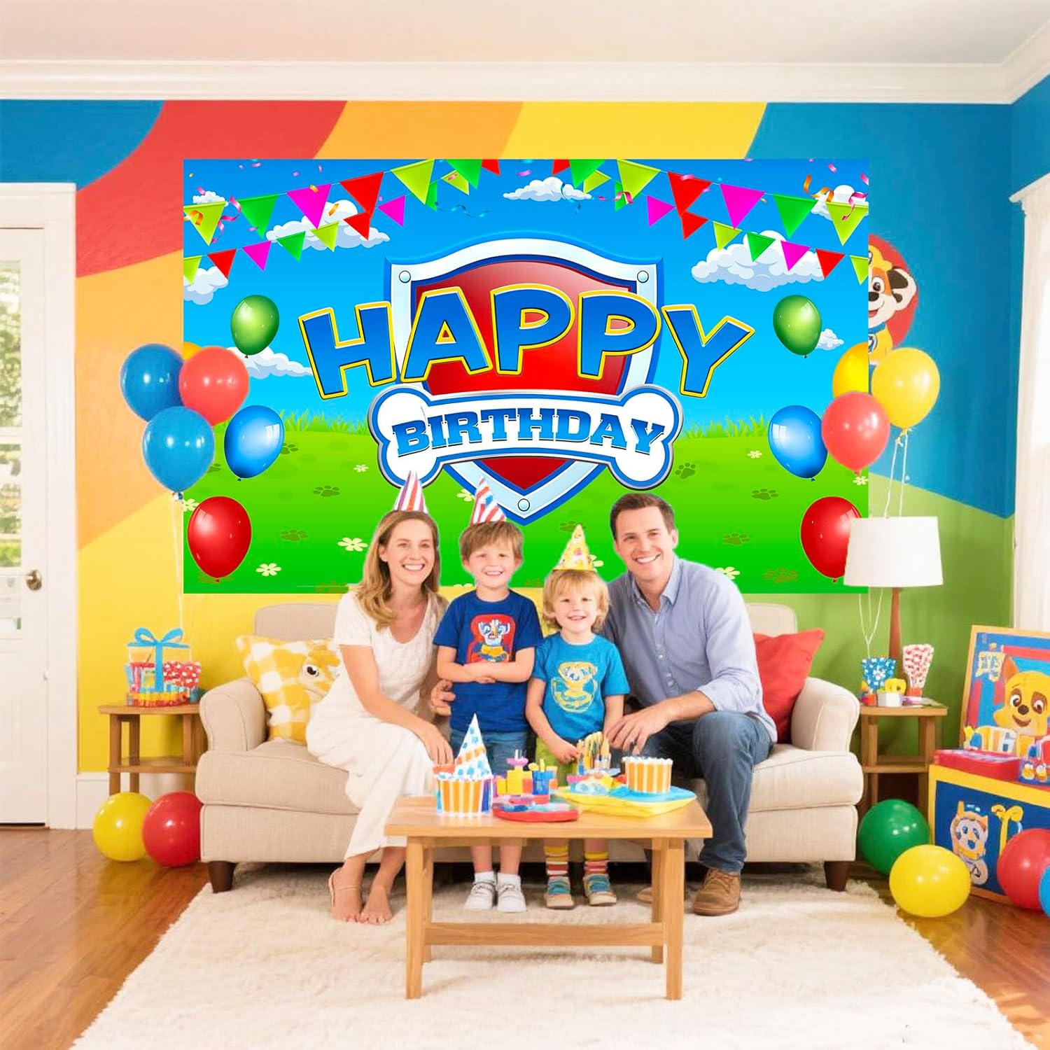 Paw Birthday Party Decorations - 70in X 43in Blue Dog Photo Backdrop for Kids' Room & Baby Showers