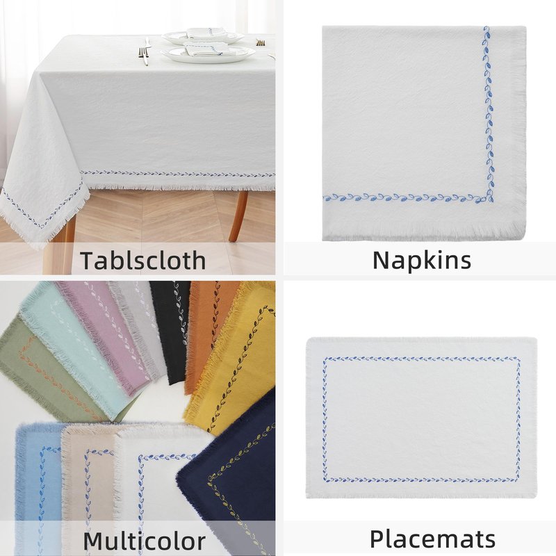 Ayuzawa Embroidered Handmade Cloth Napkins，Thickened Cotton Cloth Napkins with Fringe，Kitchen Dining Tabletop Decoration，for Dinners, Parties, Weddings 18 x 18 Inch Set of 6 - White