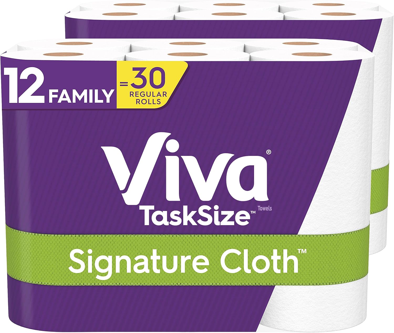 Viva Signature Cloth Paper Towels - Task Size, 12 Family Rolls (2 Packs of 6 Rolls) | 30 Regular Rolls