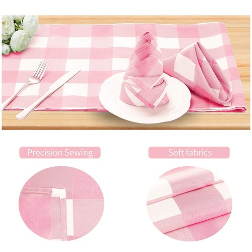 Buffalo Plaid Table Napkins Set of 100 Checkered Cloth Napkins 17x17 inch Washable Dinner Gingham Pattern Napkins Soft Napkins for Wedding Party Dining Banquet(Pink and White)
