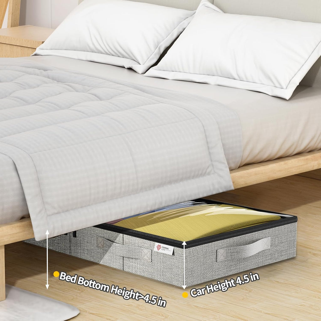 Skiennix Under Bed Storage Containers - Sturdy, Low Profile Design with Clear Windows - 4 Pack