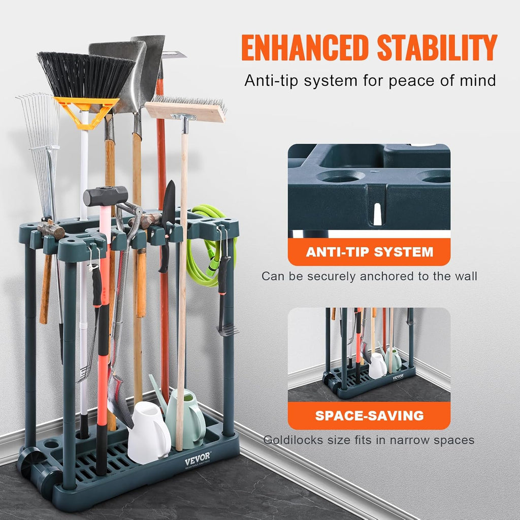 VEVOR Garden Tool Organizer - 10 Slot Yard Tool Rack for Garage Storage | Holds Long-Handled Tools