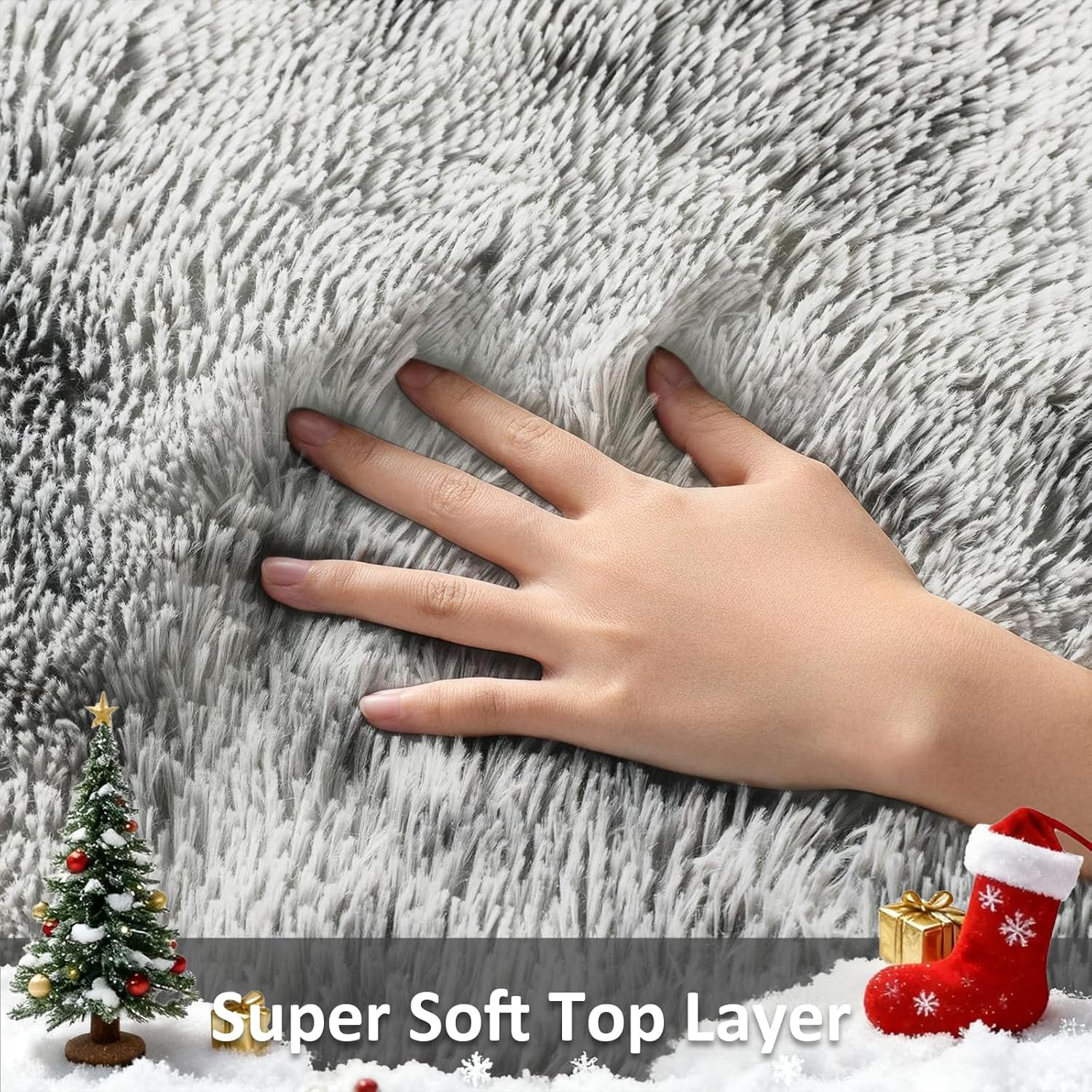 Ophanie Area Rug - Tie-Dyed Grey & White Shag Carpet | Soft 8x10 Living Room & Nursery Decor