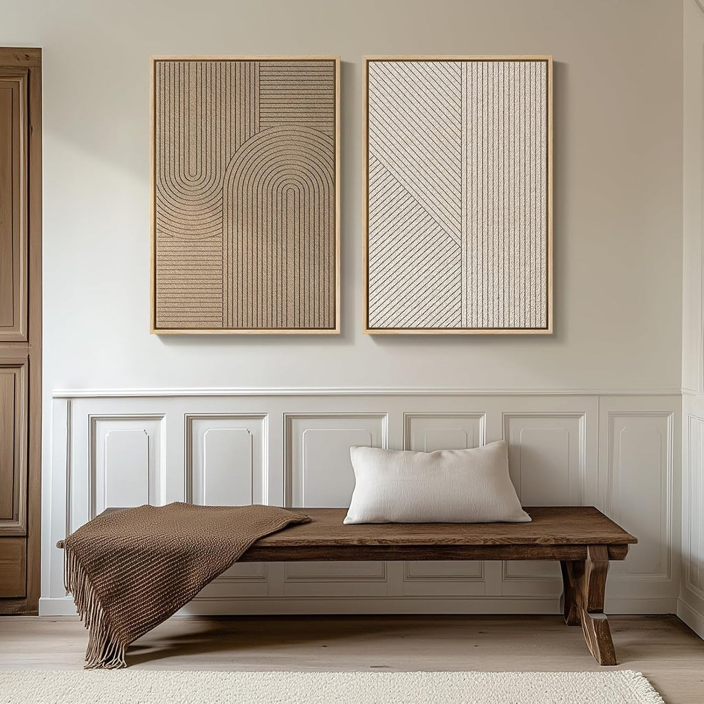 Skiennix 3D Textured Wall Art Set - 2 Piece Modern Abstract Paintings for Living Room | 24x36 In Beige Brown