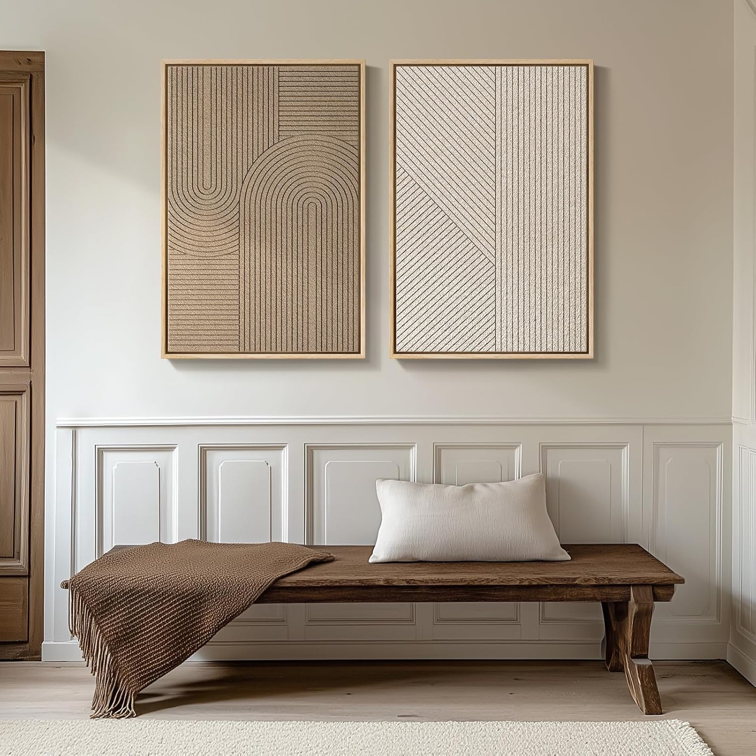 Skiennix 3D Textured Wall Art Set - 2 Piece Modern Abstract Paintings for Living Room | 24x36 In Beige Brown
