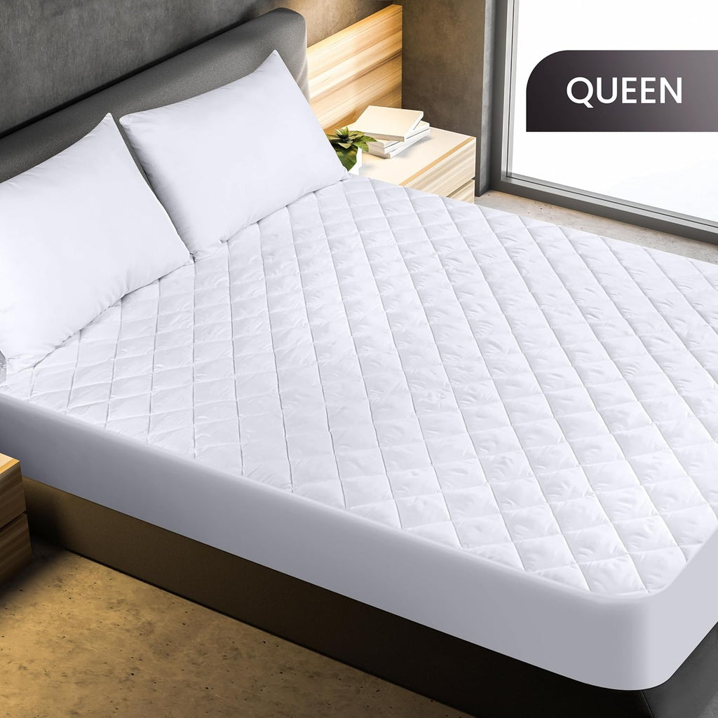 Utopia Bedding Quilted Fitted Mattress Pad - Queen Size Deep Pocket Protector | Machine Washable, White