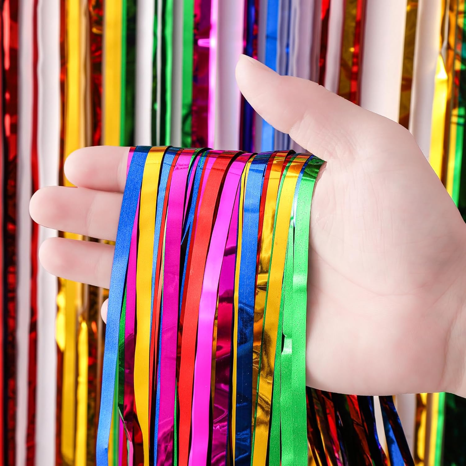 Voircoloria Rainbow Foil Fringe Backdrop Curtains - 3 Pack Tinsel Streamers for Parties | 3.3x8.2 Feet