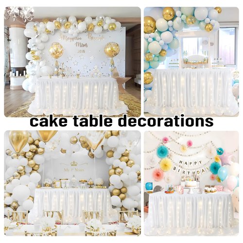 White Tulle Tutu Table Skirt for Baby Shower Wedding,Birthday Party,LED Rectangle or Round Tablecloth for Gender Revel or Baptism (14 ft table skirt), L 14(ft)xH 30in