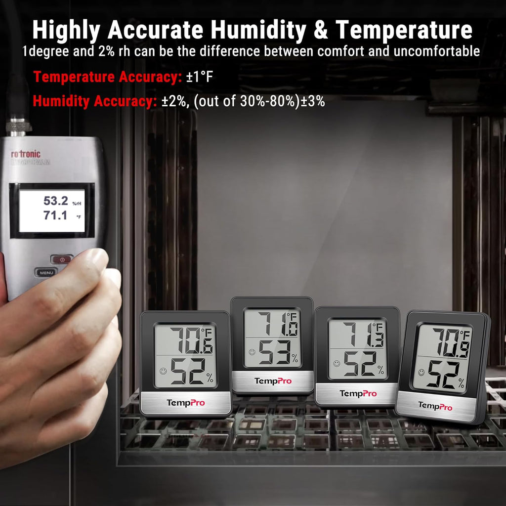 TempPro Digital Hygrometer | 3-Piece Indoor Thermometer & Humidity Meter - Black