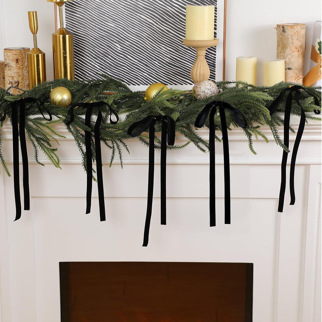 Skiennix 24 Pcs Velvet Bows - Vintage Ribbon Bows for Christmas Tree & Crafts | Black, 9 x 13 Inch