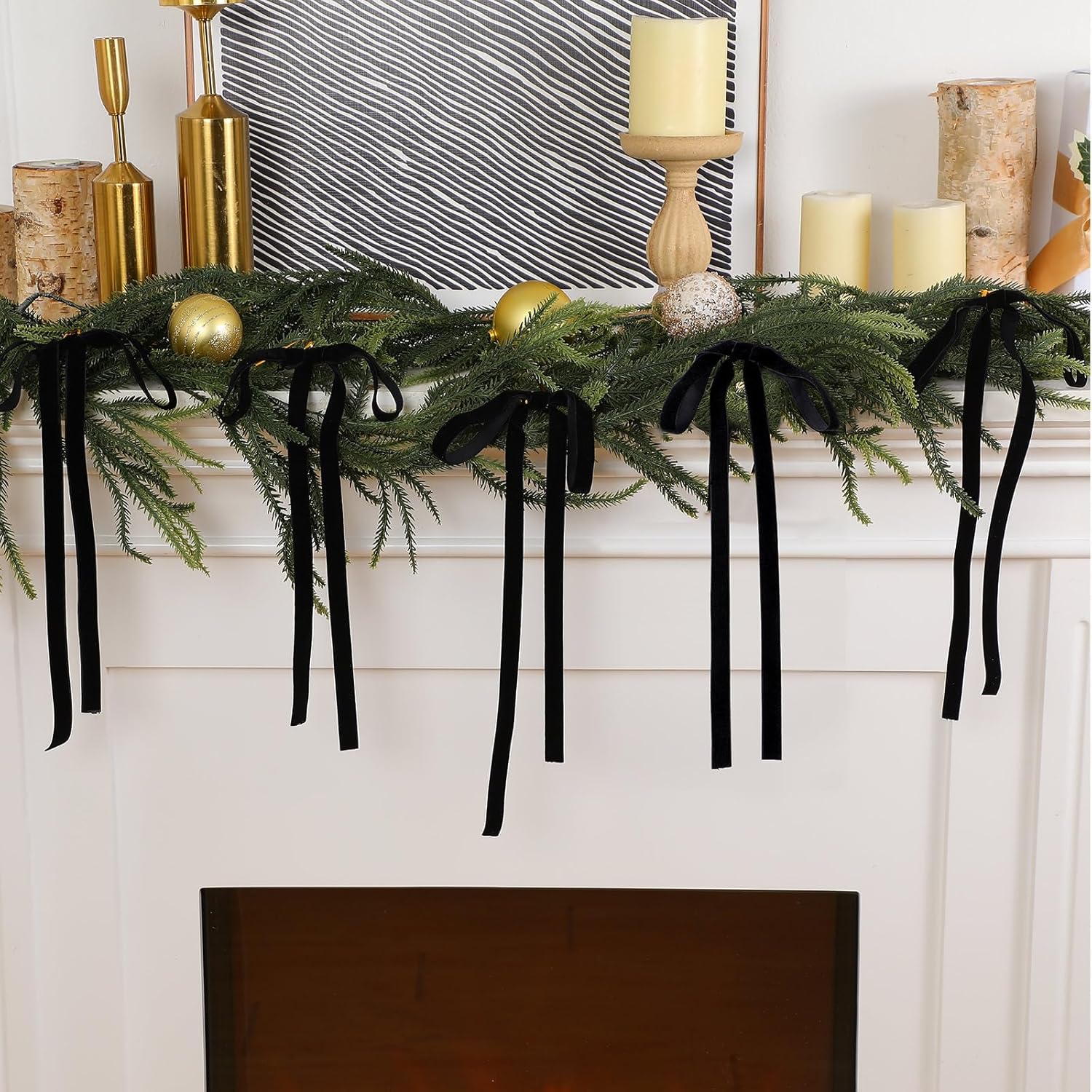 Skiennix 24 Pcs Velvet Bows - Vintage Ribbon Bows for Christmas Tree & Crafts | Black, 9 x 13 Inch