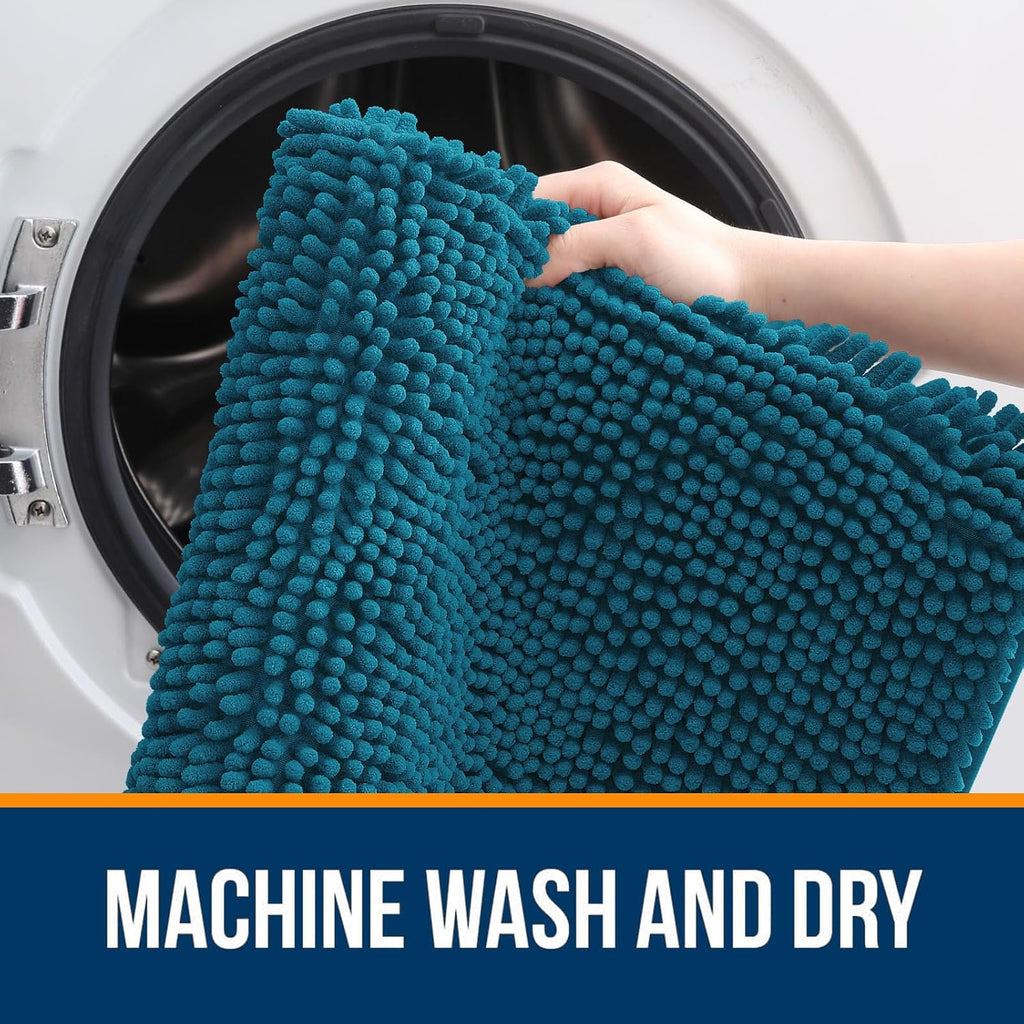OLANLY Bath Rugs - Extra Soft Chenille, Quick Dry & Absorbent | 24x16 Inches, Peacock Blue