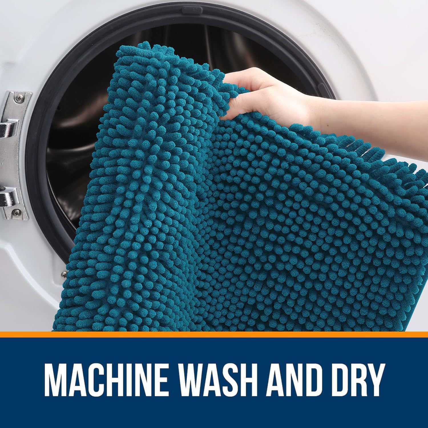 OLANLY Bathroom Runner Rugs - Soft Absorbent Chenille Bath Mats | Quick Dry, Machine Washable, 47x24 in Peacock Blue