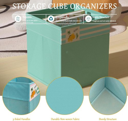 Homyfort Cube Storage Organizer Bins - 12x12 Inch Foldable Fabric Baskets with Handles for Clothes & Toys | Green