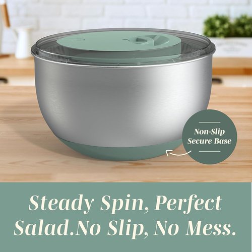 COOK WITH COLOR Stainless Steel Salad Spinner - 5 Qt Lettuce Washer & Vegetable Dryer | Non-Slip Base & Auto Stop Brake