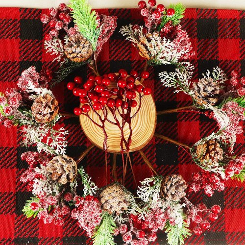 Fangoo 20 Pack Red Berry Picks - 7 Inch Burgundy Stems for Christmas Tree & Holiday Decor