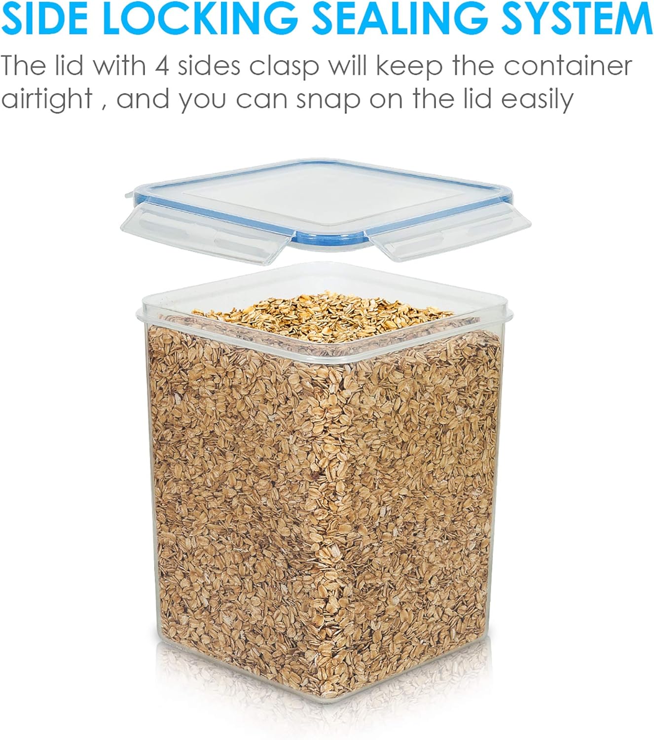 Vtopmart Large Food Storage Containers - 5.2L BPA-Free Plastic Airtight Canisters | 4-Pack with Lids & Labels, Blue