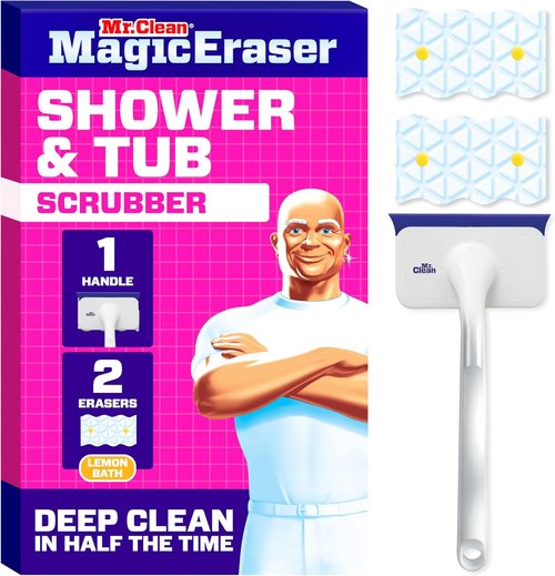 Mr. Clean Magic Eraser | All-in-One Bathroom Cleaner Kit - Shower & Tub Scrubber with Lemon Scent