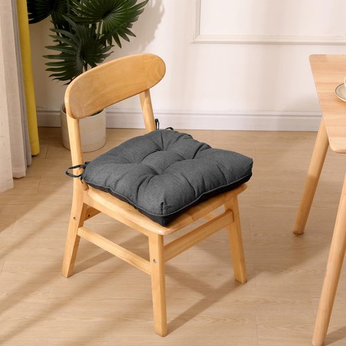 RACE LEAF Indoor Chair Cushions 4 Pack, Tufted Memory Foam Dining Room Chair Pads with Ties and Non-Slip Backing, Kitchen Seat Cushions 15.5" X 15.5" Dark Gray