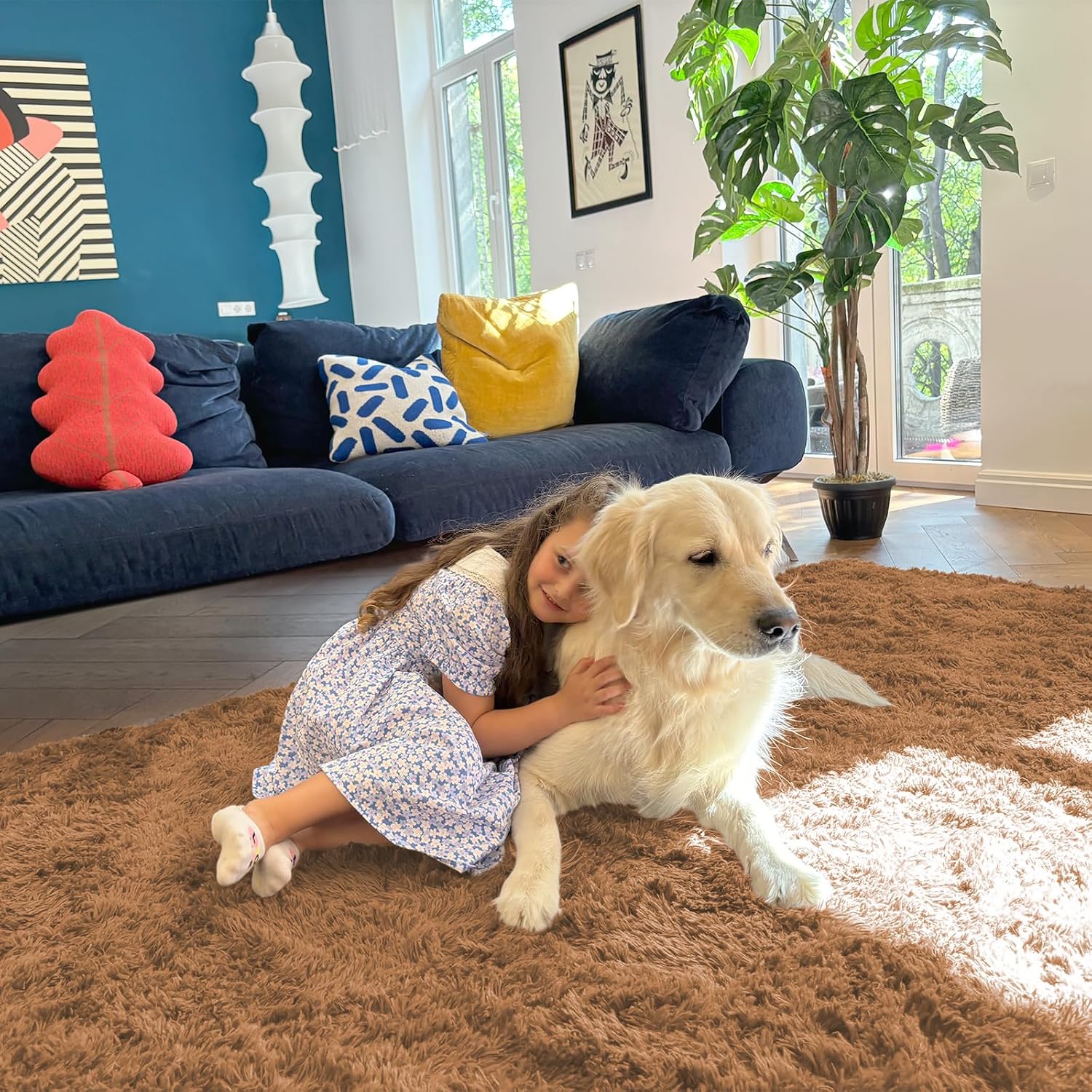 OLANLY 3x5 Soft Fluffy Shaggy Bedside Rug - Machine Washable Indoor Carpet for Kids & Nursery | Khaki