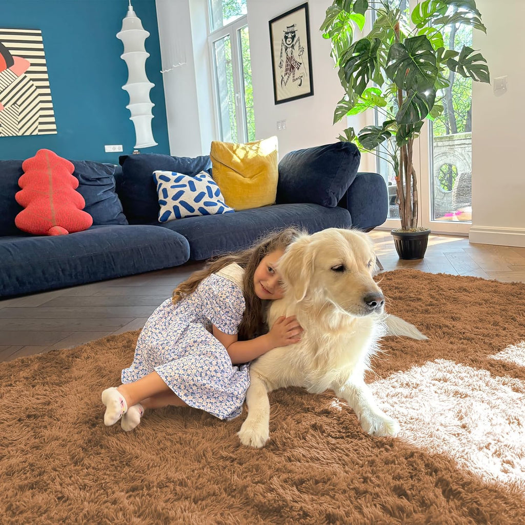 OLANLY 2x8 Machine Washable Runner Rug - Soft Fluffy Shaggy Carpet for Bedroom & Hallway | Khaki