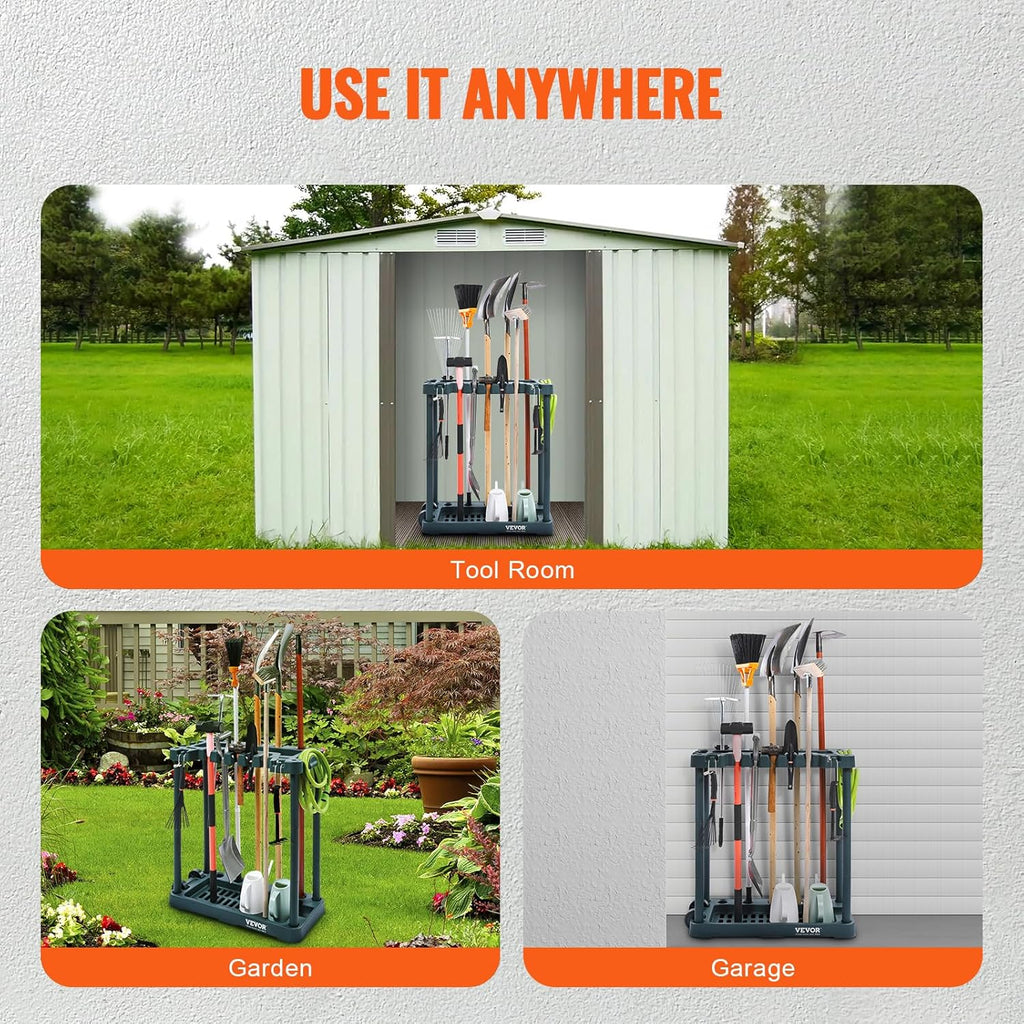 VEVOR Garden Tool Organizer - 10 Slot Yard Tool Rack for Garage Storage | Holds Long-Handled Tools