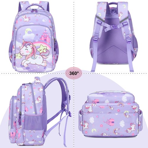 Dafelile Unicorn Backpacks for Girls Sequin Girls Backpack for Elementary Kids School Bookbag Set Water Resistant(Purple)