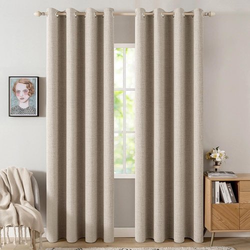 MIULEE 100% Blackout Curtains - Linen Textured Thermal Insulated Drapes | Taupe, 52 x 72 Inch (2 Panels)