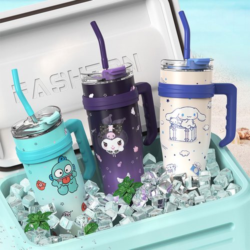 Many Rainbows Cinnamoroll Stainless Steel Insulated Tumbler with Lid, Straw & Handle 1200ml - XL Size, White