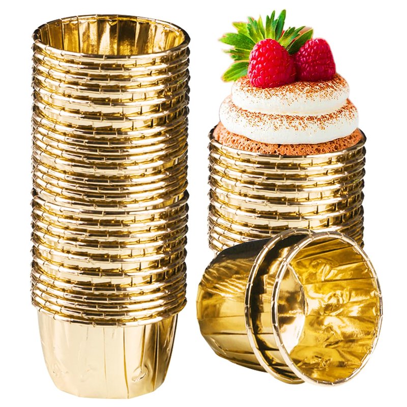 Gold Foil Metallic Paper Baking Cups Muffin Cups Cupcake Liners 50-Count Cake Baking Cups for Birthday, Wedding, Party (Gold)