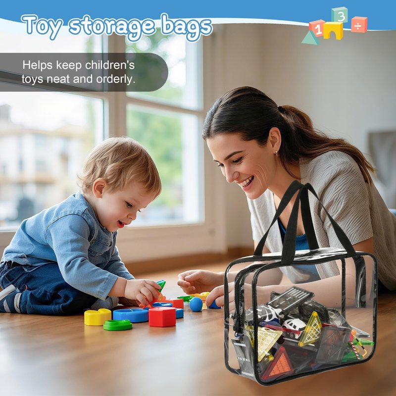 SUPXYC 8PCS Toy Storage Bags, Reusable Clear PVC Board Game Storage, Clear PVC Toy Organizer Bags with Zipper & Labels, for Organizing Puzzles, Building Blocks, Board Game, Kids Books (Black)