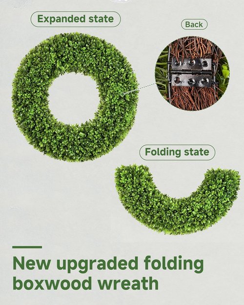 DDHS 20'' Boxwood Wreath - Artificial Spring Decor for Year-Round Indoor/Outdoor Use | Green