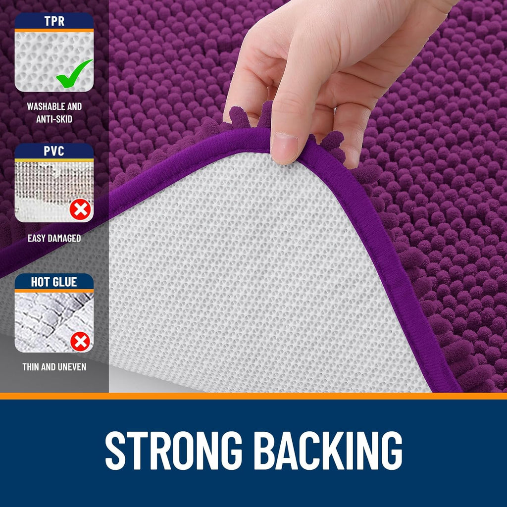 OLANLY Bathroom Runner Rugs - Extra Soft Chenille Bath Mats | 44x24, Quick Dry & Machine Washable, Purple