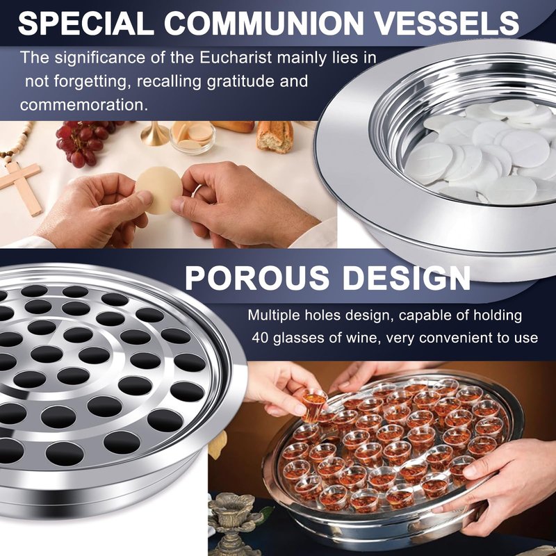 Upgraded Communion Tray and Cover Set for Churches,Bread Tray,Stainless Steel Communion Set Supplies (Silver-Communion Tray and Cover Set)