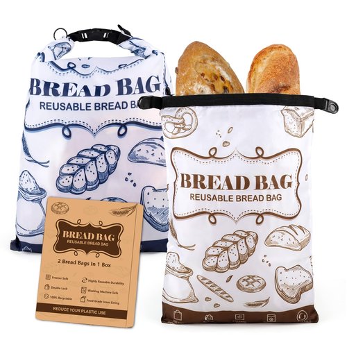 Bread Bags, 2 Packs Bread Bags for Homemade Roti, Reusable Sourdough Storage Bag With Zipper, Large Freezer Container Bread Boxes to Keep Roti Fresh