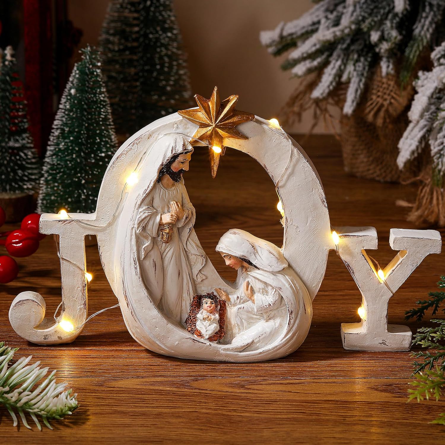 Soaoo Christmas Nativity Scene - LED String Lights with Holy Family Figures | Festive Indoor Decoration