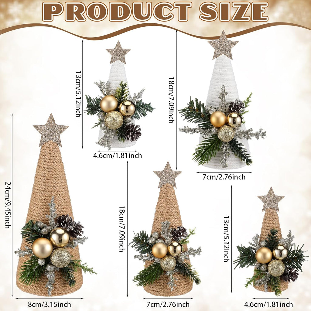 Thyle Christmas Yarn Trees - 5 Pcs Artificial Cone Tree Set with Stars | Festive Tabletop Decor