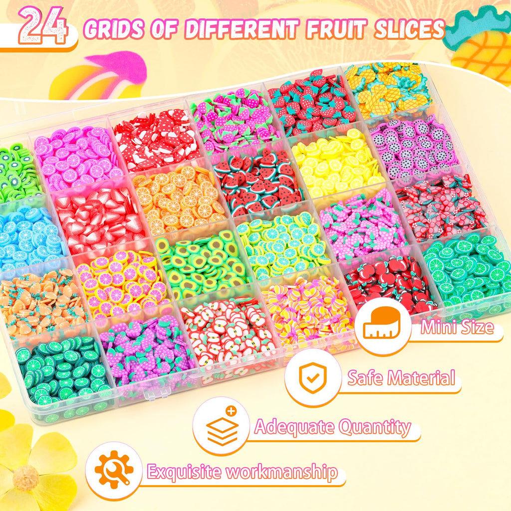 TINKRSTUFF Fruit Slice Polymer Clay Slime Add-Ins - 24-Grid Assorted Fimo Accessories for Nail Art & DIY Crafting