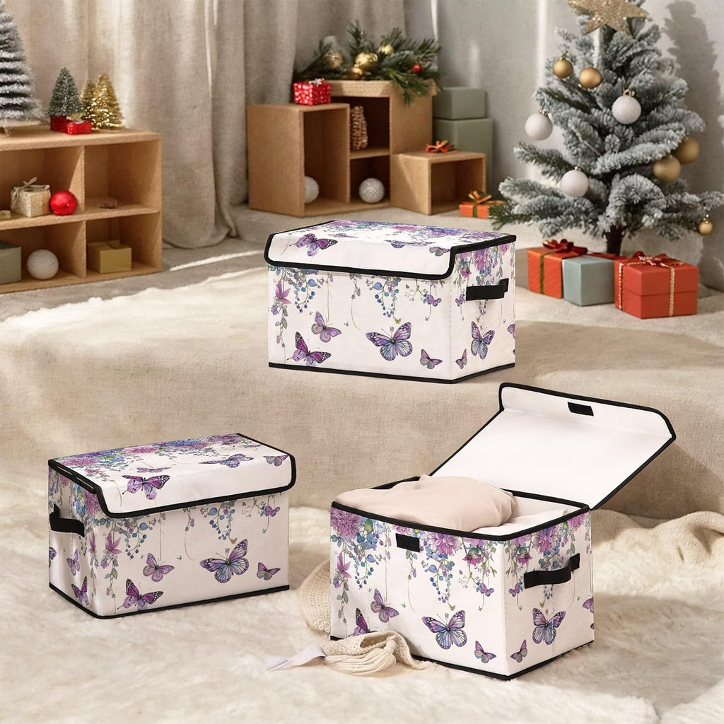 Skiennix Stackable Clothes Storage Bins - Fabric Organizers with Lids | 3 Pack for Home & Office