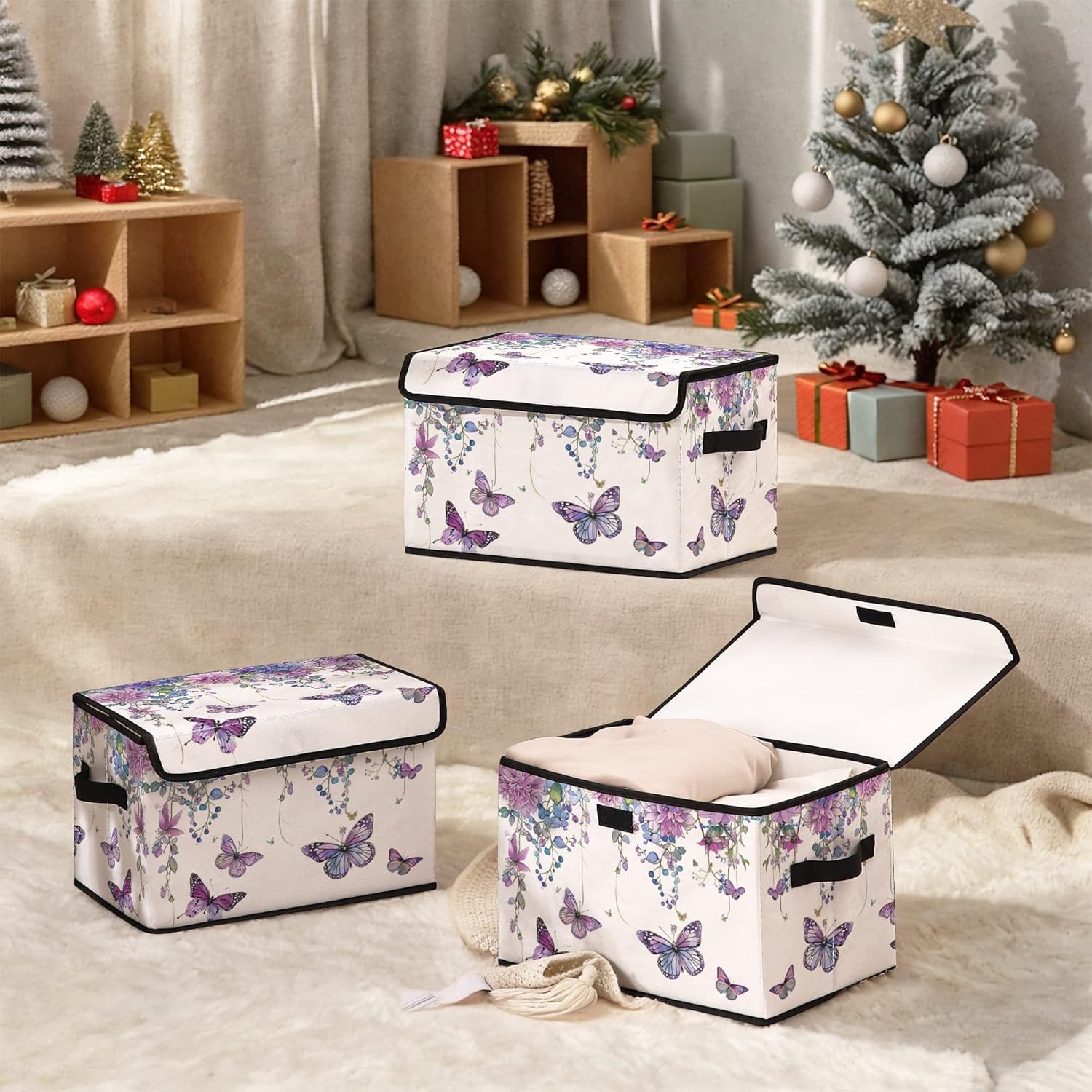 Skiennix Stackable Clothes Storage Bins - Fabric Organizers with Lids | 3 Pack for Home & Office