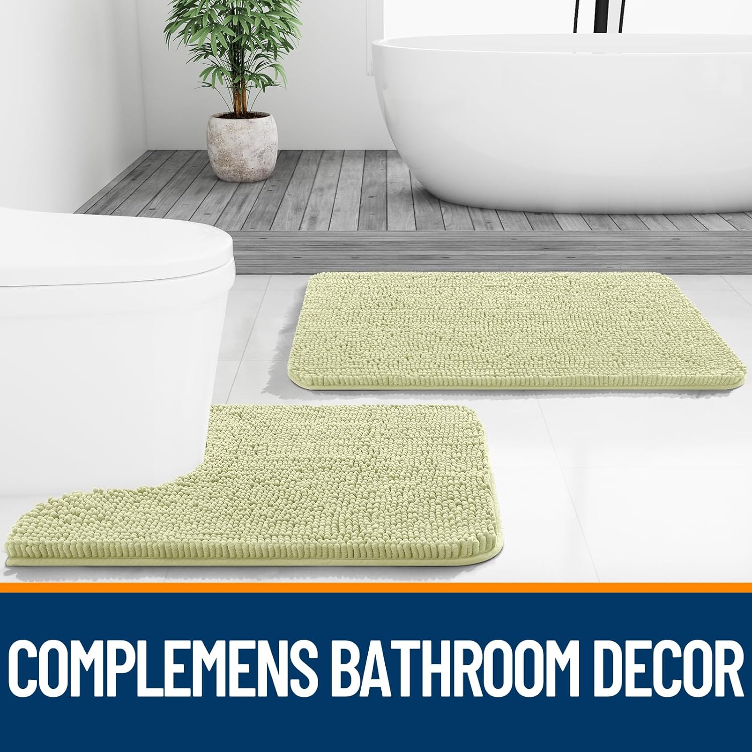 OLANLY Bathroom Rugs - Extra Soft Chenille Bath Mats with Rubber Backing | 30x20, Quick Dry, Vanilla