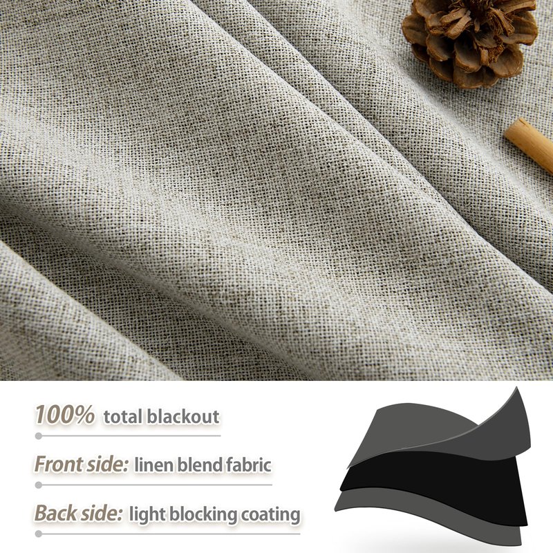 PANGSINNE Cream Linen 100% Blackout Curtains 84 Inches Long - 2 Panels Set Back Tab Drapes for Bedroom Thermal Insulated Black Out Room Darkening Window Curtain