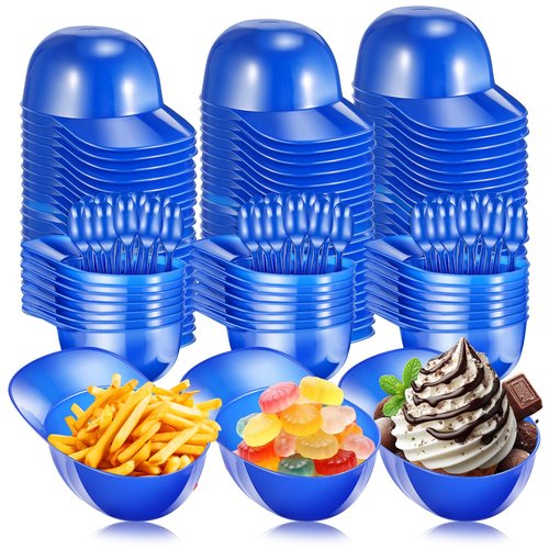 Lemecima 50 Set Baseball Helmet Ice Cream Bowls，50pc Spoons and 50pc 8oz Mini Dessert Cups Sundae Bowl Parfait Cups Appetizer Cup, Reusable Serving Baseball Cup Bowl for Birthday Party