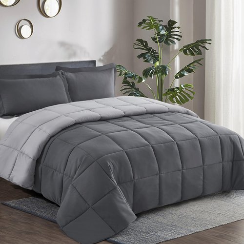 HIG 3pc Gray Oversized King Plus Comforter Set Duvet Insert, Reversible, All Season, Box Stitched, with Corner Tabs, Soft, Fluffy（128'' x 120''）