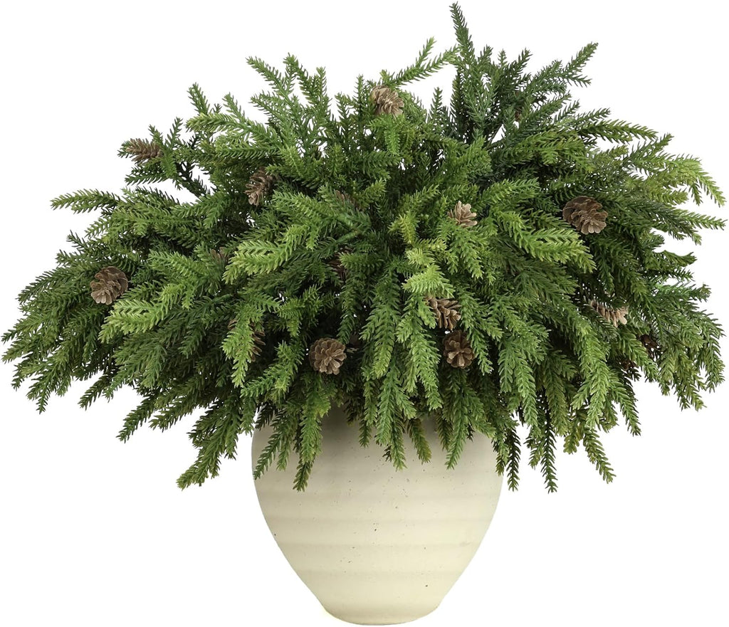 Skiennix Christmas Greenery Stems - Realistic Pine & Cedar Picks with Pinecones | 6 Pcs for Home Decor