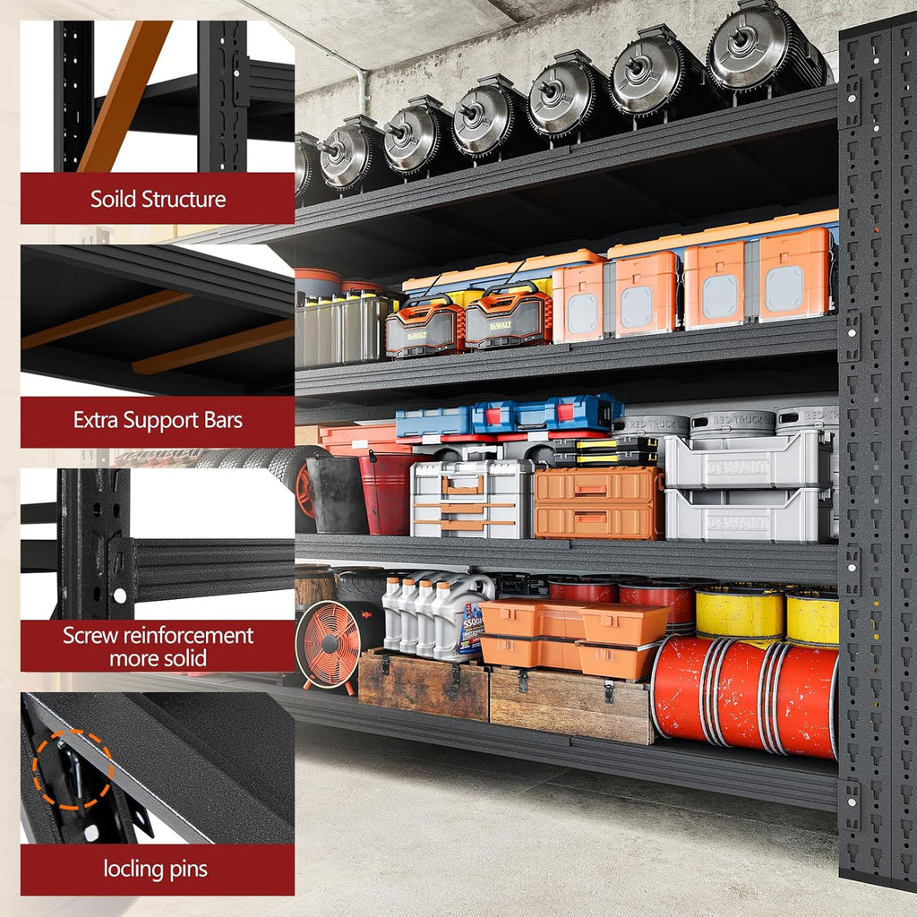 RAVIGIN Heavy-Duty 5000LBS Garage Shelves - Adjustable Metal Storage Units | 71" W x 24" D x 70" H, Black