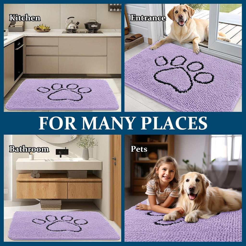 OLANLY Dog Door Mat - Absorbent Non-Slip Mud Mat for Paws | 36x24 Lavender Chenille Design