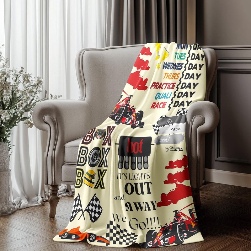 MHunter 50'' x 40'' Car Gift F1 Single Sided Flannel Blanket, Racing Car Throw Blanket House, Blankets All Seasons Warm Cozy Blankets for Sofa Chairs Bed Office Home Fans Boys Men Women All Ages