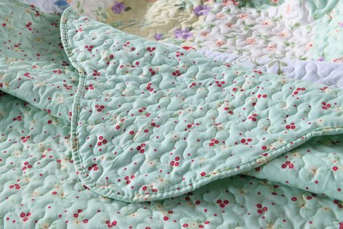 MarCielo 3-Piece Floral Printed Quilt Set Lightweight Bedspread Set Coverlet Set (Romantic Green, Queen)